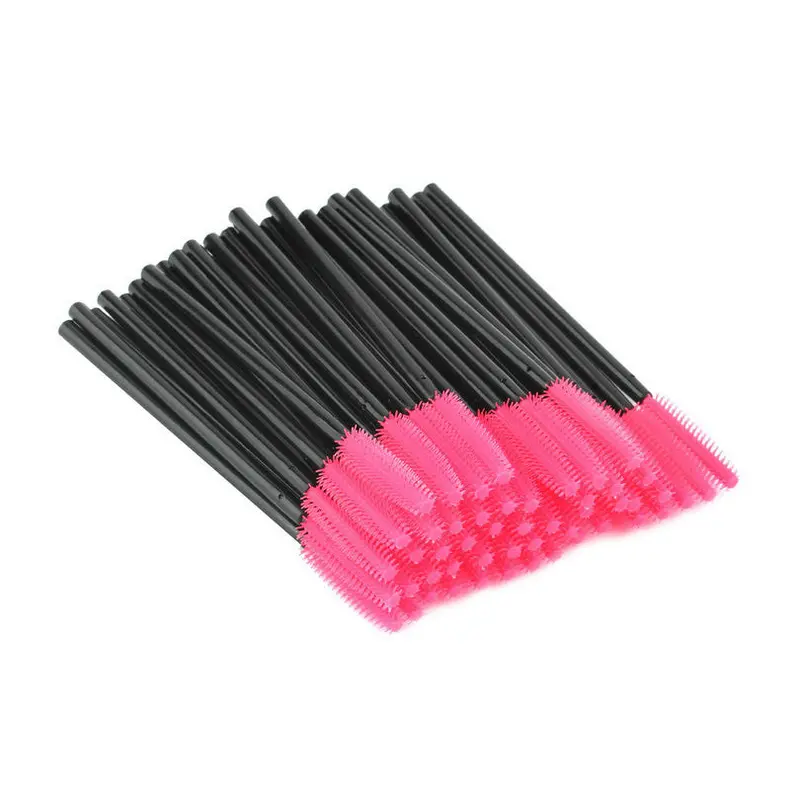 100 Pcs Knife Shaped Hair Disposal Fiber Eyelash Brushes Pink + Black 1