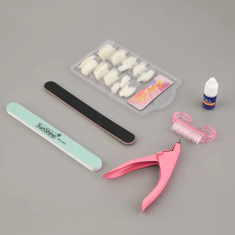 100 Pcs Natural French Tips Nail Art Glue Cutter Polish File Tools Set 1