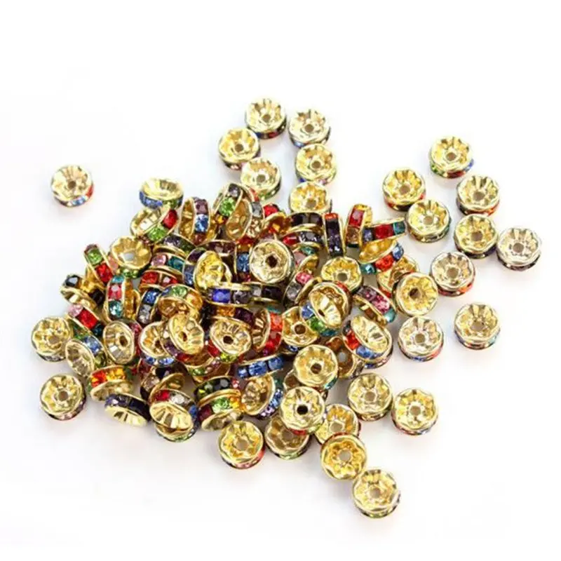 100 Pcs Rhinestone Crystal Spacer Bead 8Mm Multicolor Fast Shipping Feida 1