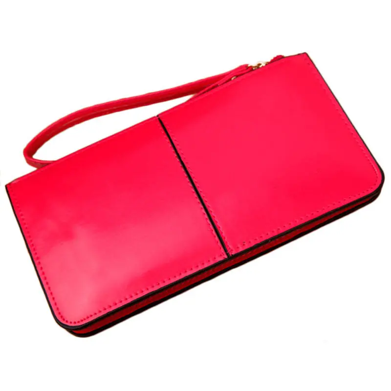 100% R Retro Long Card Holder Purse Leather Stitching Lady Women Wallet 1