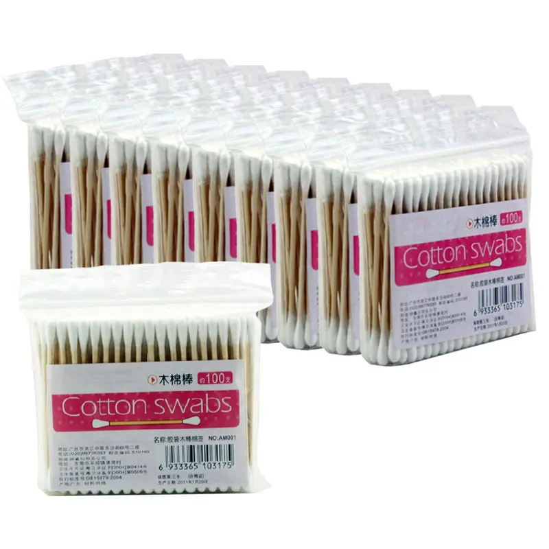 1000Pcs Disposable Cotton Swabs Applicator Q-Tip Wood Hle Swab Stick 3" Length Makeup Tool 1