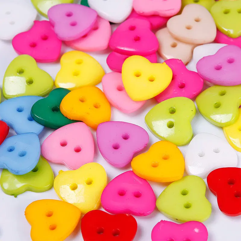 100Pcs 11Mm Heart Mixed Colors Resin Buttons Fit Sewing Or Scrapbooking 67208 1