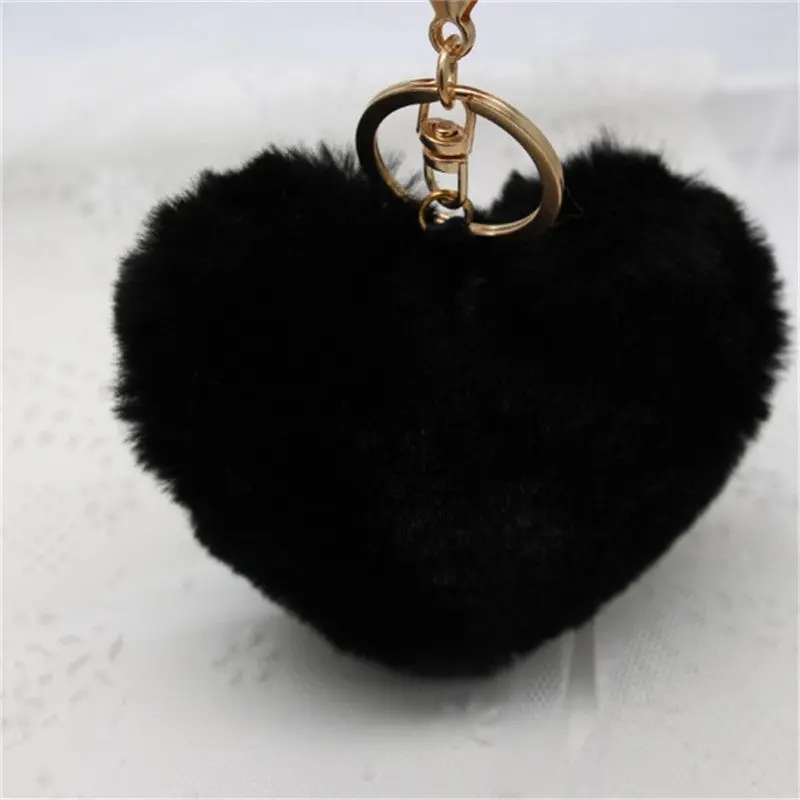10Cm Heart-Shaped Rabbit Fur Ball Keychain Plush Car Key Ring Car Key Bag Pendant Fur Pom Fluffy Key Chains Dropshipping Feida 1
