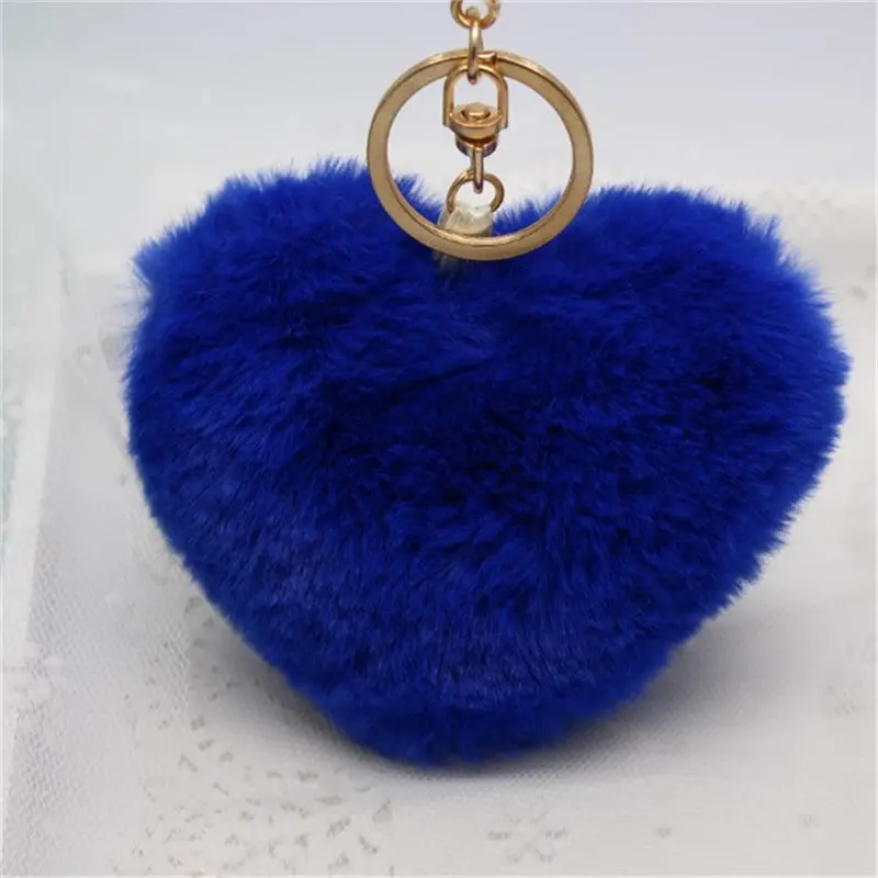 10Cm Heart-Shaped Rabbit Fur Ball Keychain Plush Car Key Ring Car Key Bag Pendant Fur Pom Fluffy Key Chains Dropshipping Feida 2