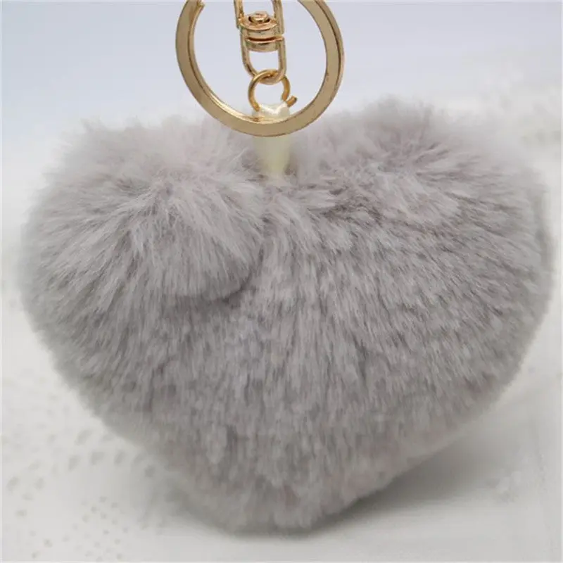 10Cm Heart-Shaped Rabbit Fur Ball Keychain Plush Car Key Ring Car Key Bag Pendant Fur Pom Fluffy Key Chains Dropshipping Feida 3