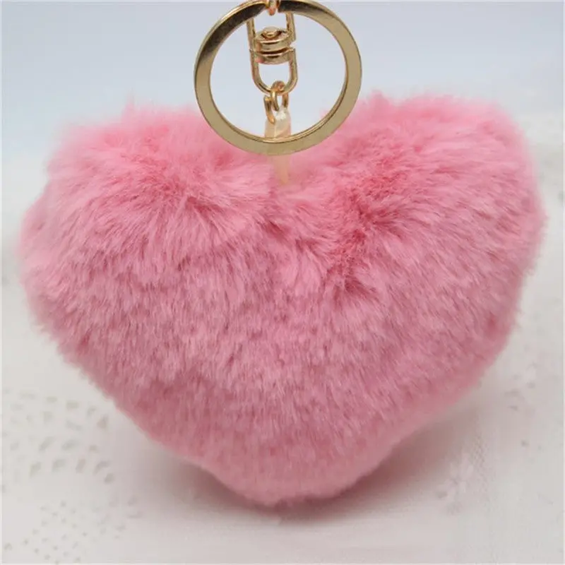 10Cm Heart-Shaped Rabbit Fur Ball Keychain Plush Car Key Ring Car Key Bag Pendant Fur Pom Fluffy Key Chains Dropshipping Feida 4