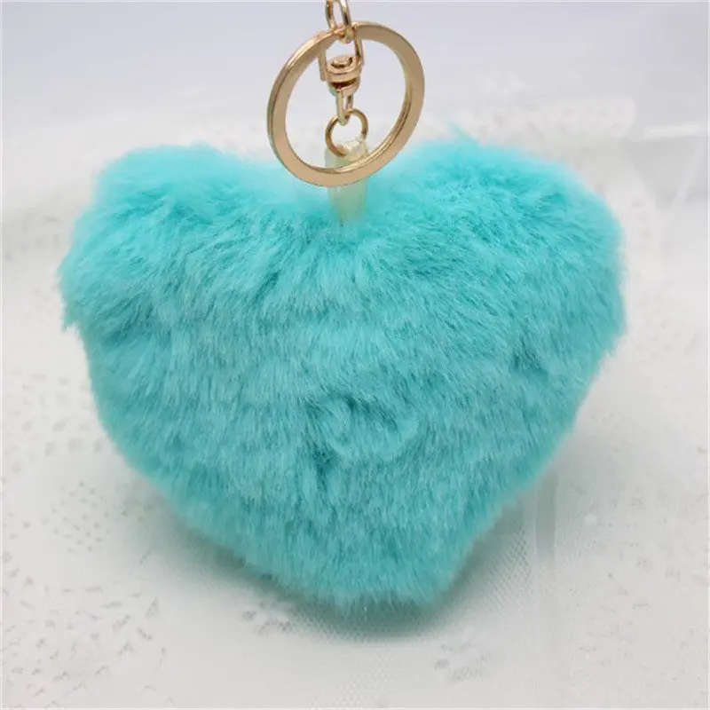 10Cm Heart-Shaped Rabbit Fur Ball Keychain Plush Car Key Ring Car Key Bag Pendant Fur Pom Fluffy Key Chains Dropshipping Feida 5