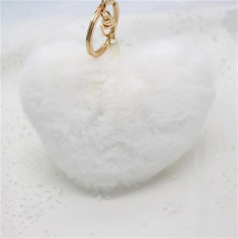 10Cm Heart-Shaped Rabbit Fur Ball Keychain Plush Car Key Ring Car Key Bag Pendant Fur Pom Fluffy Key Chains Dropshipping Feida 6