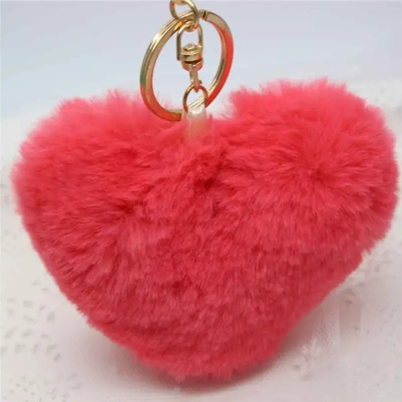10Cm Heart-Shaped Rabbit Fur Ball Keychain Plush Car Key Ring Car Key Bag Pendant Fur Pom Fluffy Key Chains Dropshipping Feida 7