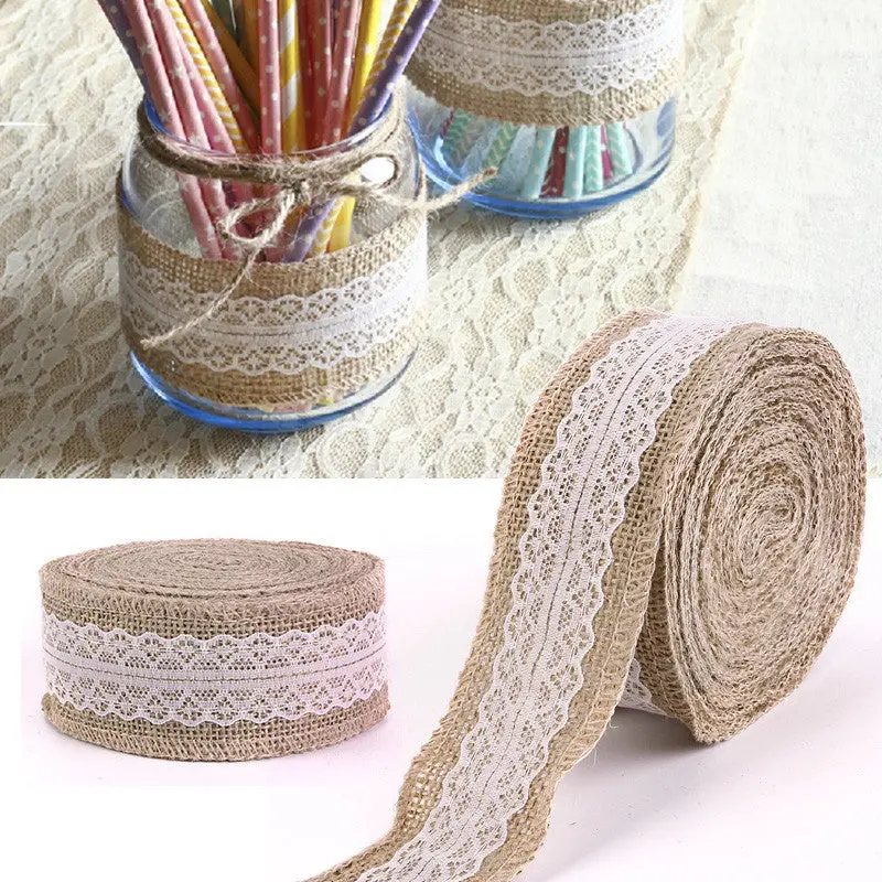 10M Rustic Wedding Centerpieces Decorations Crafts Jute Ribbon Lace Natural Burlap Trims Party Cake Home Decor Supplies 91123 1