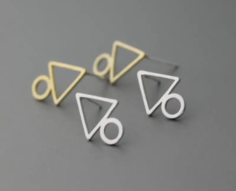 10Pairs-S084 Gold Silver And Rose Gold Triangle Circle Stud Earring Tri Ce Earrings Triangle Geometry Earrings 1