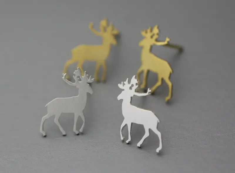 10Pairs-S087 Cute Deer Animal Earrings Rudolph, Moose, Deer Silver Studs Earrings - Available Color As Listed ( Silver, Gold ) 2
