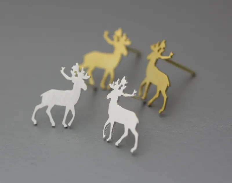 10Pairs-S087 Cute Deer Animal Earrings Rudolph, Moose, Deer Silver Studs Earrings - Available Color As Listed ( Silver, Gold ) 3