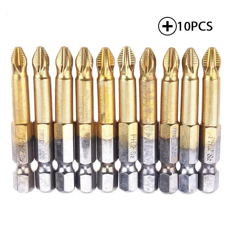 10Pcs 1/4" Hex Shank Magnetic Ph2 Phillips Cross Head Screwdriver Bits 50Mm 83358 1