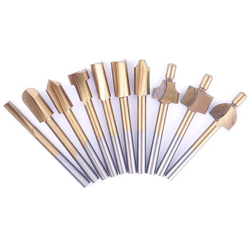 10Pcs 1/8" Hss Wood Router Bits Files Titanium Coated Mini 3Mm Wood Cutter Milling Fits Dremel Rotary Carpenter Tool 87871 1