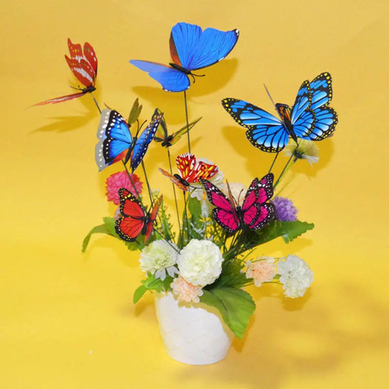 10Pcs 3D Mode Double Wing Artificial Butterflies On Sticks Party Wedding Home Decor Garden Plant Yard Diy Craft83233 1