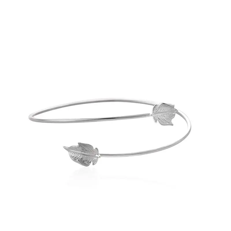 10Pcs-G053 Gold Silver Bangle Bracelet Wraaped Double Leaf Bracelet Bangles 2
