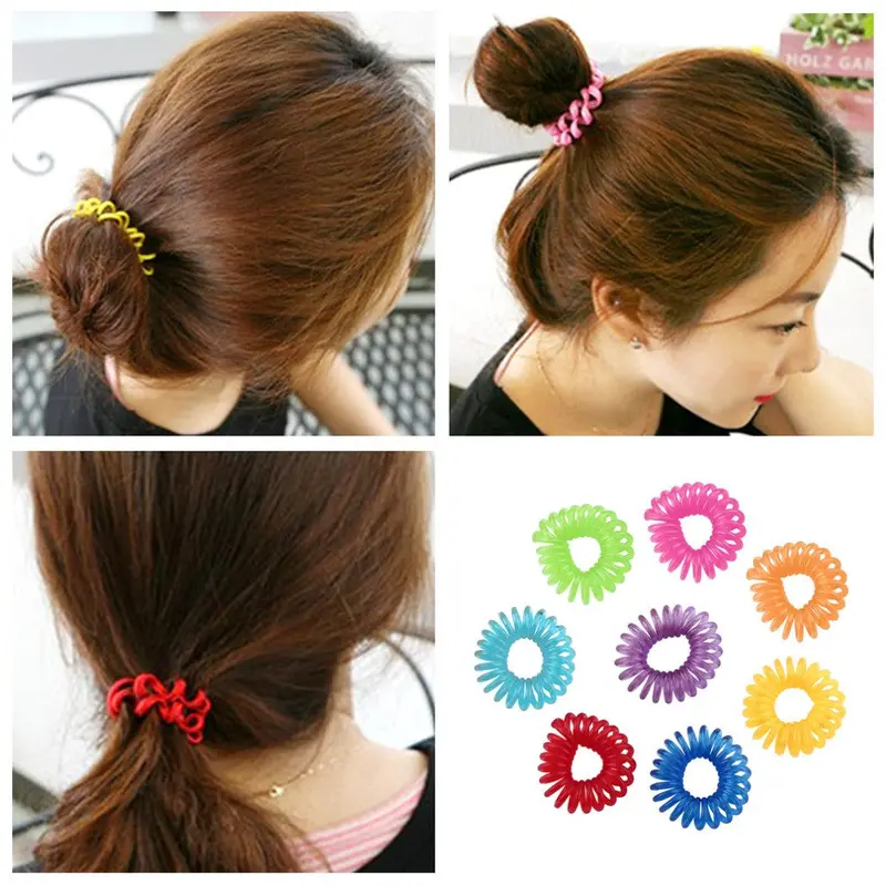 10Pcs Girl Elastic Rubber Hairband Phone Wire Hair Tie Ring Rope Ponytail 1