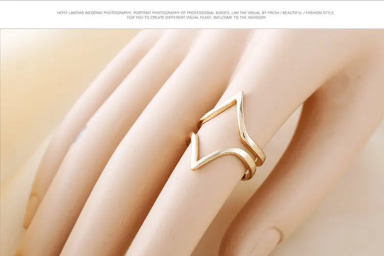 10Pcs- Jewelry Accessary Shinny Double V Ring Simple Design Punk Couple Rings 2