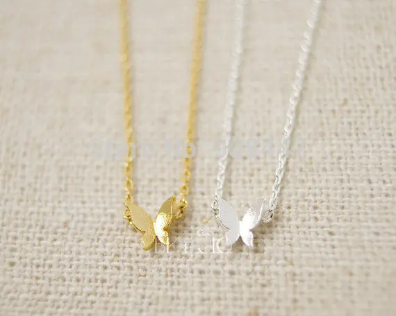10Pcs-N065 Gold Silver Tiny Butterfly Necklace Tiny Insect Necklacespendants 1