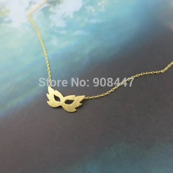 10Pcs-N096 Gold Silver Tiny Fairy Masquerade Fox Mask Necklace Fa,Bohemia Face Mask Necklace Pendant 1