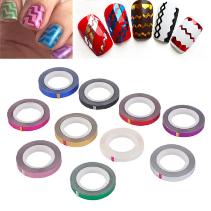 10Pcs Nail Art Transfer Wraps Sticker Wave Design Nail Foils Decor Diy 1