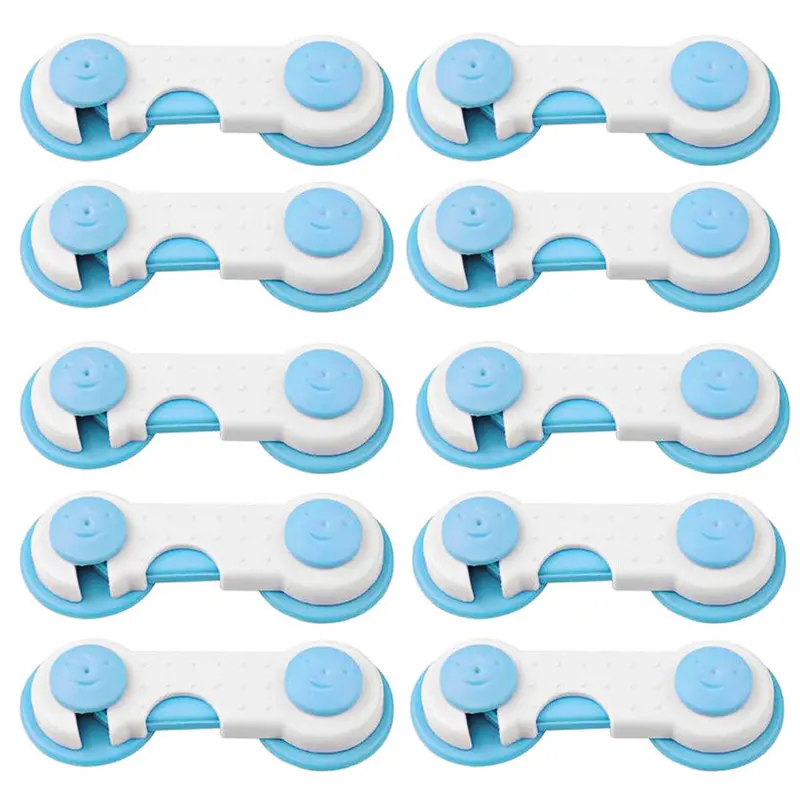 10Pcs Plastic Baby Safety Lock Door Drawers Wardrobe Toddler Kids Safety Cover Blue 1