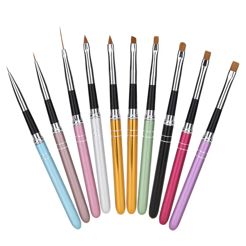 10Pcs Pressional Nail Art Brush Design Polish Nylon Uv Gel Painting Nail Brushes 1