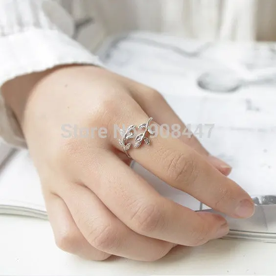 10Pcs-R100 Jewelry Leave Rings Cute Double Leaf Ring, Plant Branch Rings Girl's Gift 2
