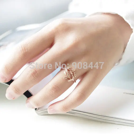 10Pcs-R100 Jewelry Leave Rings Cute Double Leaf Ring, Plant Branch Rings Girl's Gift 3