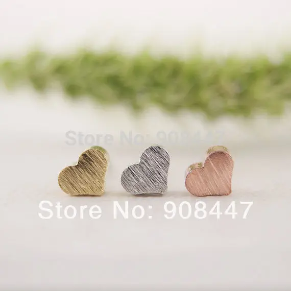 10Pcs-S017 Jewelry Gold Silver Pink Gold Little Heart Stud Earrings 1