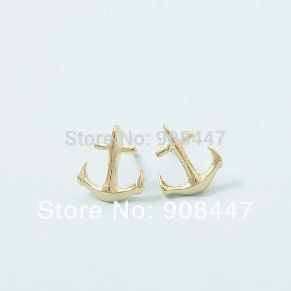10Pcs-S026 Jewelry Gold Silver Tiny Anchor Stud Earrings 1