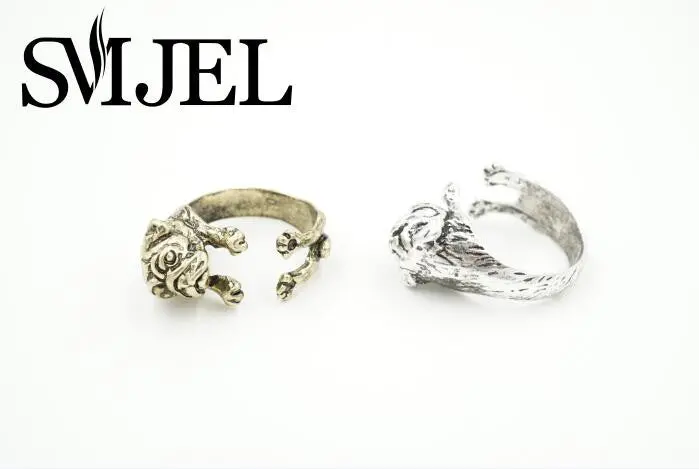 10Pcslot Animal Bulldog Ring In Antique Silver And Bronze Color Adjustable Vintage Rings R316 2