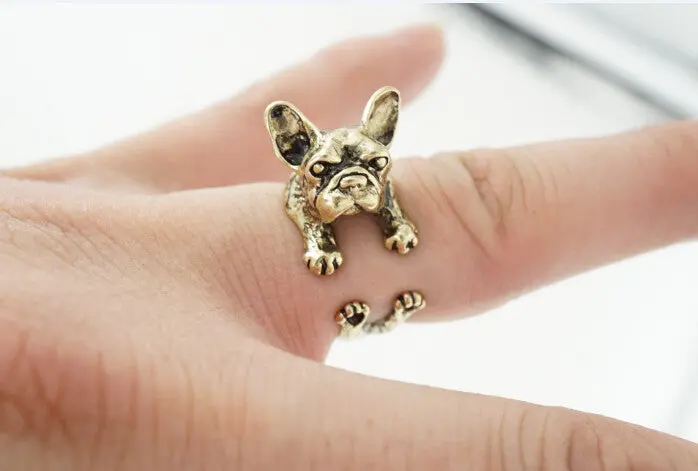 10Pcslot Retro Animal Handmade French Bulldog Ring Simple Vintage Rings Style R315 1