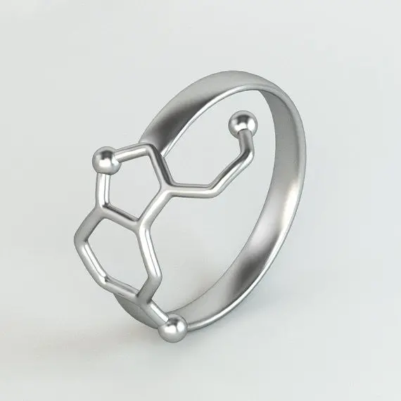 10Pcslot Rings Gold And Silver Plated Serotonin Molecule Ring Chemistry Jewelry Neurotransmitter Science Jewelry R158 1