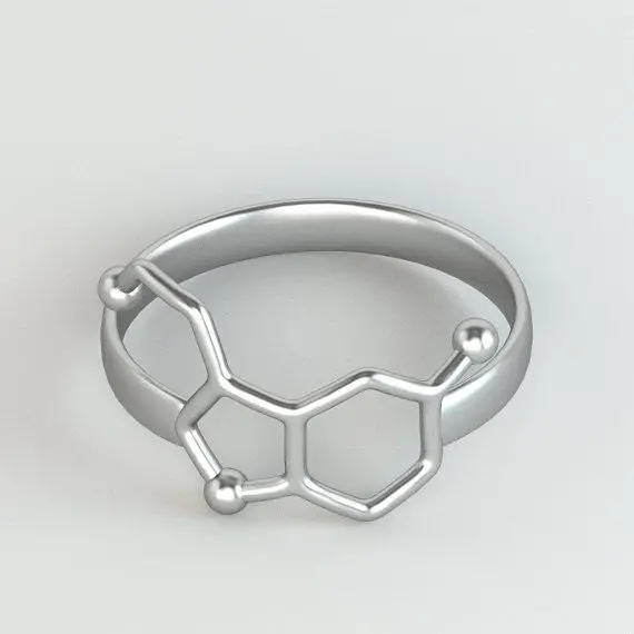 10Pcslot Rings Gold And Silver Plated Serotonin Molecule Ring Chemistry Jewelry Neurotransmitter Science Jewelry R158 2