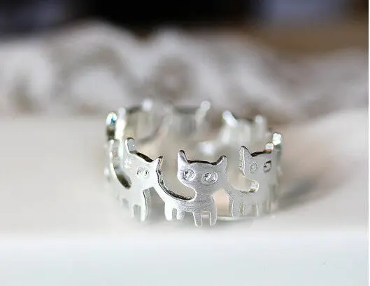 10Pcslot Trendy Cute Animal Cat Band Ring Circle Of Cats Vintage Rings R323 1