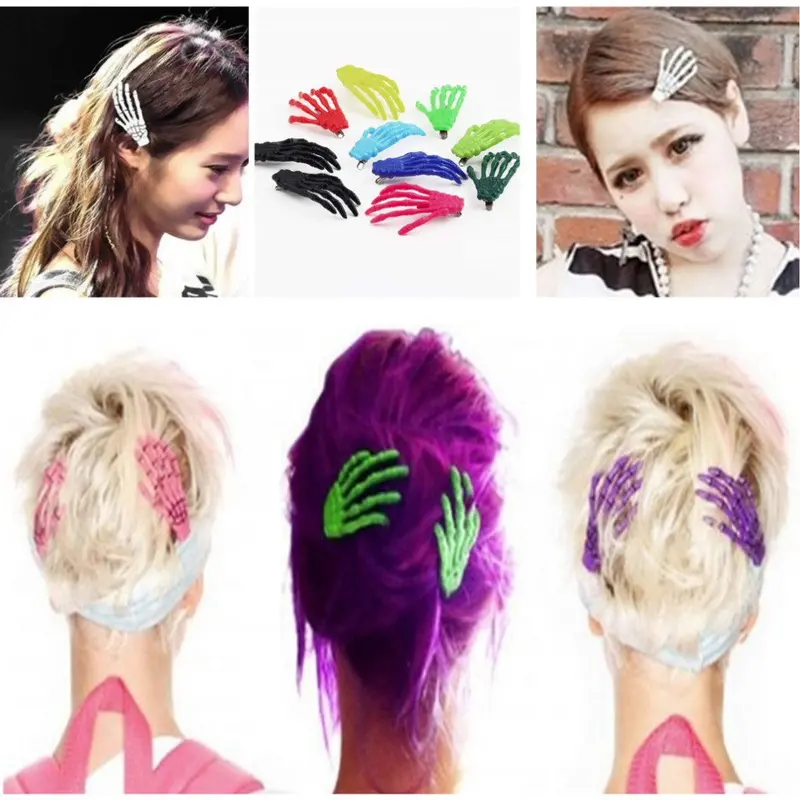 10Pcsskeleton Claws Skull Hand Hair Clip Hairpin Zombie Punk Personality Horror Barrettes 1