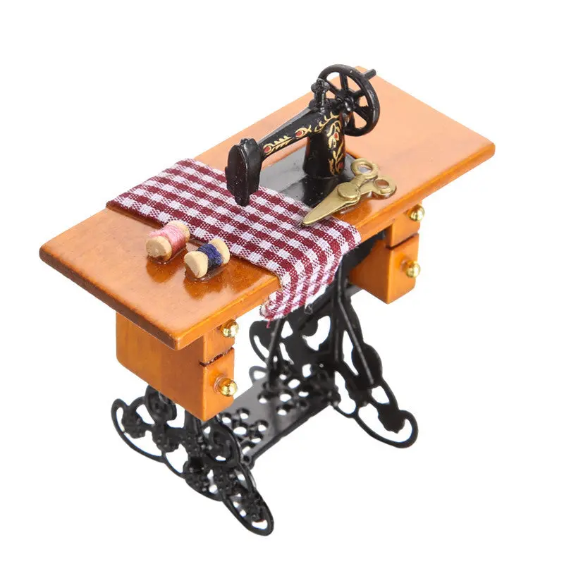1:12 Pretend Toy Vintage Miniature Sewing Machine Furniture Toys For Doll House Decor Children Toys Accessories 1