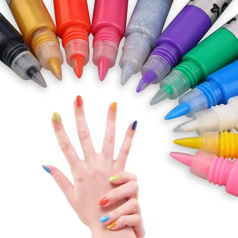 12 Colors Beautiful 3D Nail Art Paint Drawing Pen Acrylic Nail Art Polish Carved Pen Kit Set Diy Nail Tools 1