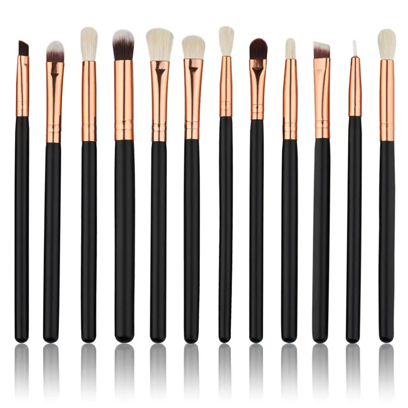 12 Pcs Wool Practical Makeup Brush Kit Sets For Eyeshadow Blusher Cosmetic Brushes Tool Complete Eye Kit 1