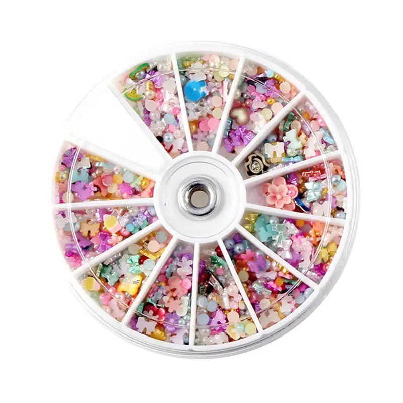 1200Pcs Wheel Mixed Nail Art Tips Glitters Rhinestones Slice Decoration Manicure 1