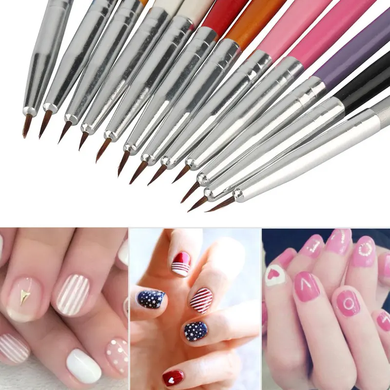 12Pcs Colourful Nail Art Painting Drawing Pen Polish Brush Kits Diy Pro 1
