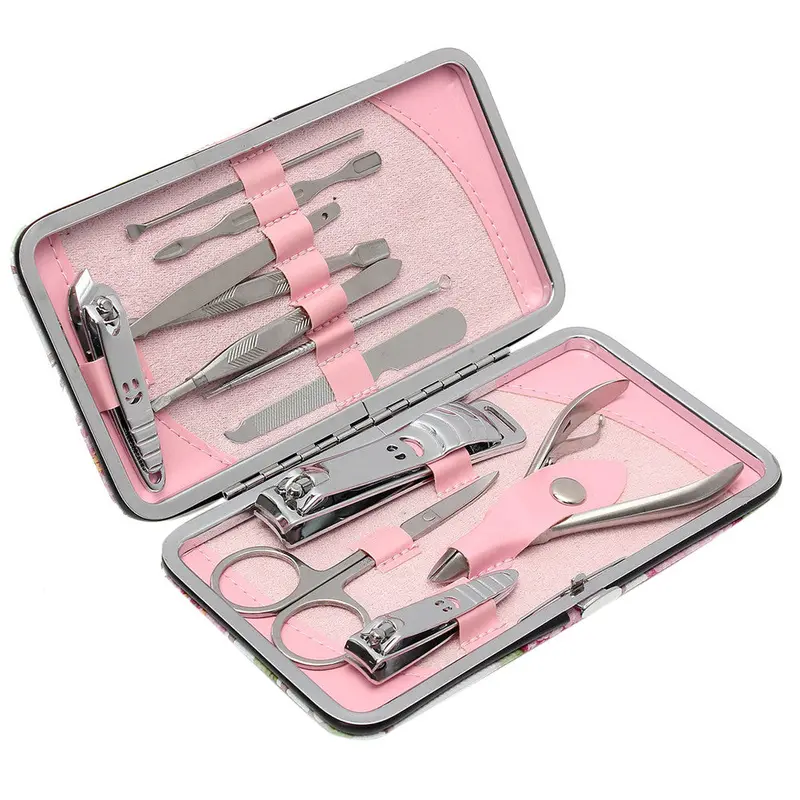 12Pcs Manicure Pedicure Scissor + Cuticle Knife + Ear Pick + Nail Clipper Kit Stainless Steel Nail Care Tool S 1