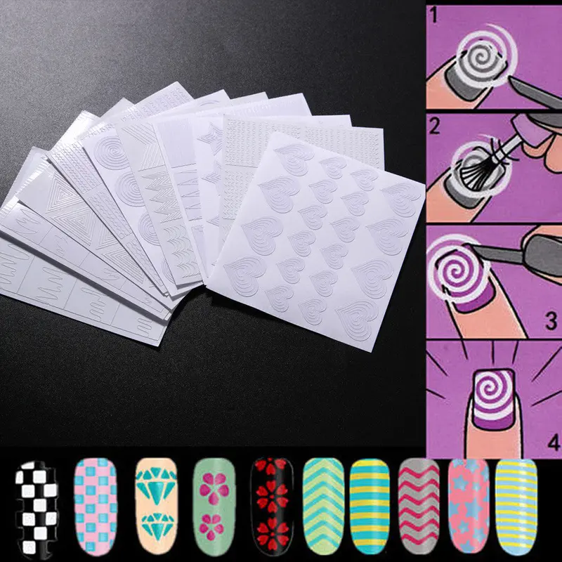 12Pcs Nail Art Transfer Stickers Hallow Out Raised Grain Manicure Tips Decal Decoration 1