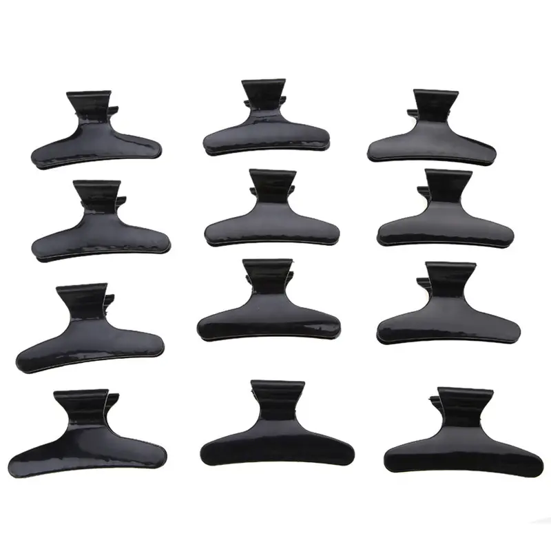 12Pcs Salon Hairdressing Hairdressers Black Plastic Hair Clamps Clips Claw Section Butterfly Styling Tools 1