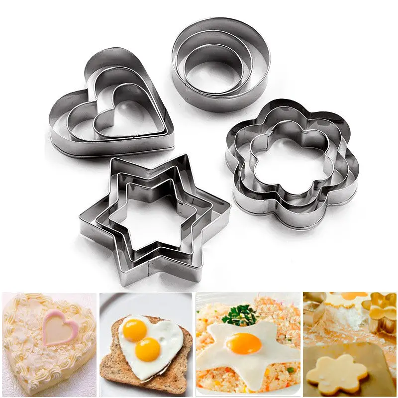 12Pcs Stainless Steel Star/Heart/Flower Cookie Biscuit Fondant Cake Paste Mold Cutter Decor Tool Diy Use 83948 1