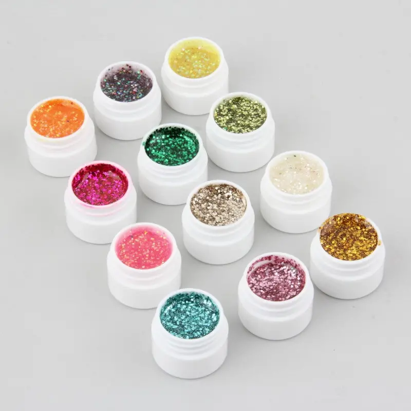 12Pcsset Glittery Colors Decor Uv Gel Nail Art Tips Shiny Cover Extension Icure 1