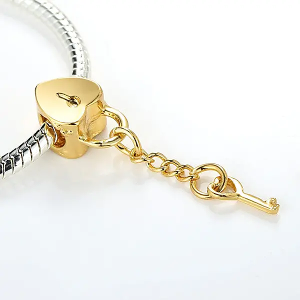 14K Gold Plated Heart Lock Key Charm Fit Pandora Bracelet Necklace Pendant 1