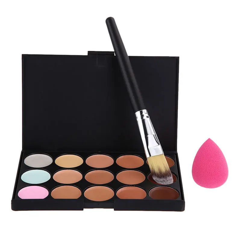 15 Color Concealer Palette Makeup Brush Cute Pink Sponge Puff Makeup Contour Palette Face Concealer 1